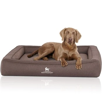 Knuffelwuff Orthopädisches Hundebett Aus Velours Mit Handwebcharakter Yukon Braun/ Grau M-L 3 Knuffelwuff Orthopädisches Hundebett Aus Velours Mit Handwebcharakter Yukon Braun/ Grau M-L – Bild 3